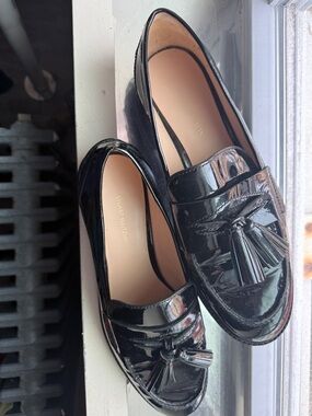 STUART WEITZMAN Adrina Tassel Patent Leather Black Loafers size 11
